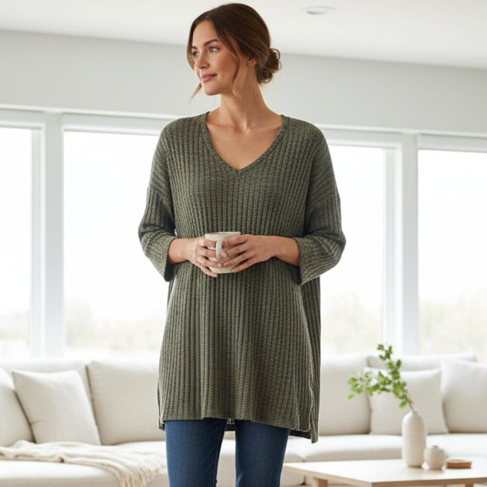 Faded Glory 2X 18 20 Women's‎ Knit Top Blouse Green Boho Comfy Cozy Earthy Chic